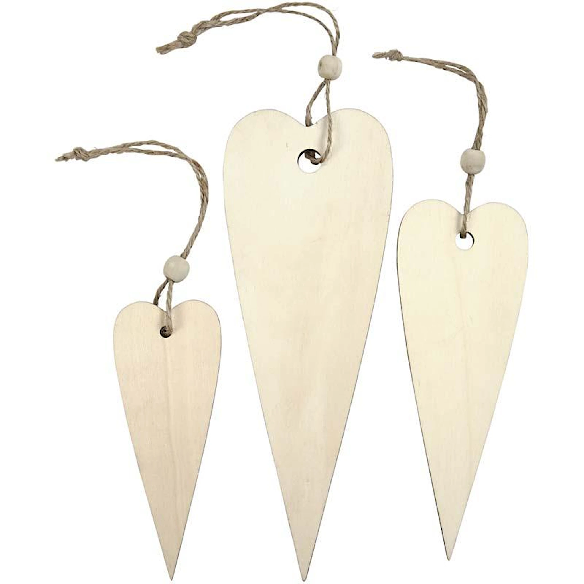 Produktbilde for Treoppheng, avlangt hjerte, H: 12+16+20 cm, tykkelse 5 mm, 3 stk./ 1 pk.