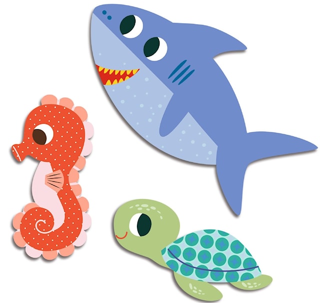 Tuotekuva 1 - Tarrat pienille lapsille Merieläimet +18 kk 62-kpl Djeco