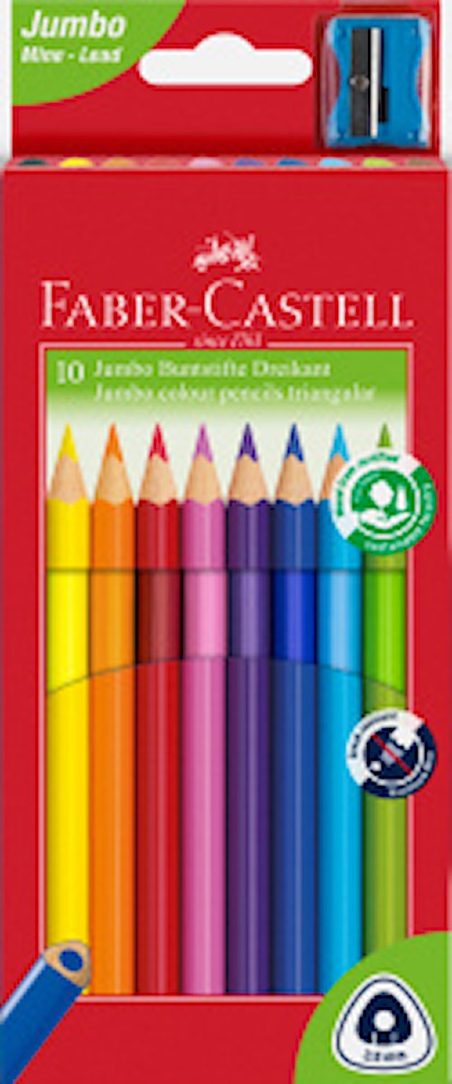 Produktbilde 1 for Fargeblyanter Trekantet Jumbo 10 stk. Etui + Spisser Faber-Castell