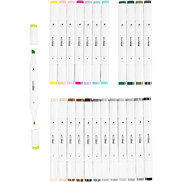 Tuotekuva 3 - Fine line -tussi, paksuus 1+8 mm, pastellivärit, perusvärilajitelma, 24 kpl/ 1 pkt