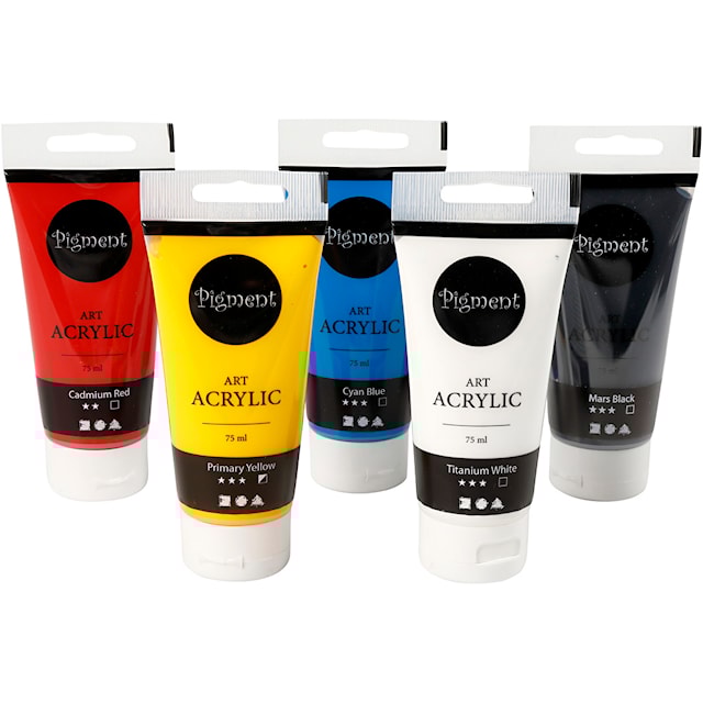 Produktbild 1 för Akrylfärg, grundfärger, halvblank, mixade färger, 5x75 ml/ 1 förp.