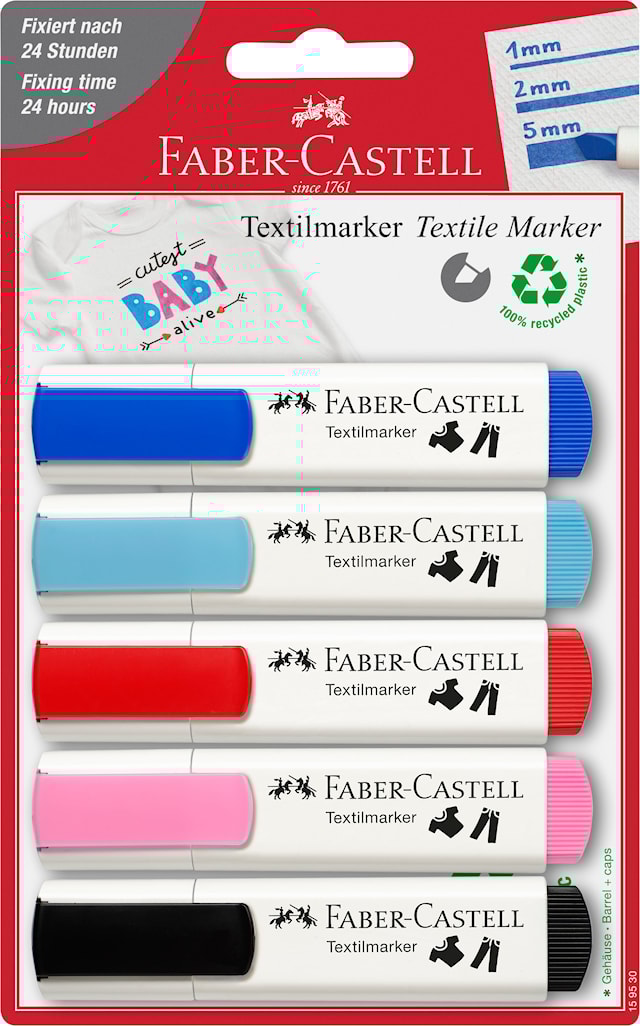 Textilpennor 5 färger, Faber-Castell