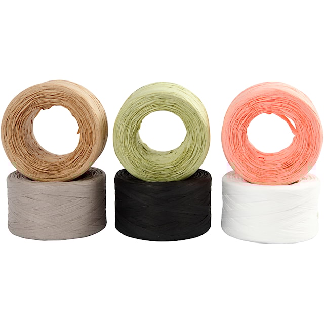Tuotekuva 3 - Raffia- Paperinaru, Lev: 7-8 mm, värilajitelma, 6x100 m/ 1 pkt