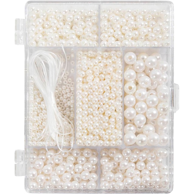 Tuotekuva 4 - Askartelupaketti Korut, Kaulakoru ja rannekoru, ca. 1200 kpl, helmiäisvalk., 1 pkk/ 1 pkt