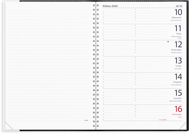 Tuotekuva 2 - Kalenteri 2026 Suuri viikkokalenteri Musta muovikansi A5 Burde
