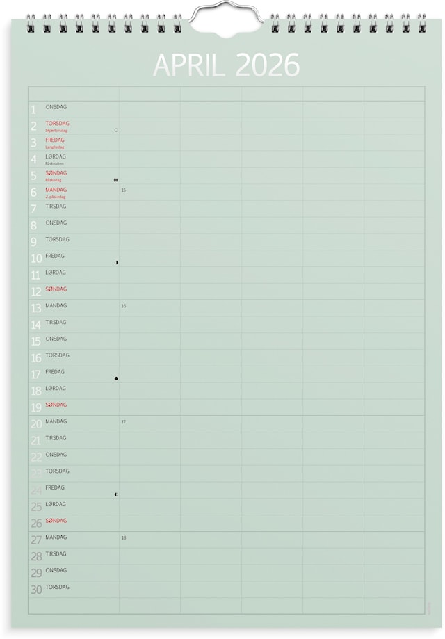 Produktbilde 2 for Familiekalender 2026 A4 Color GRIEG