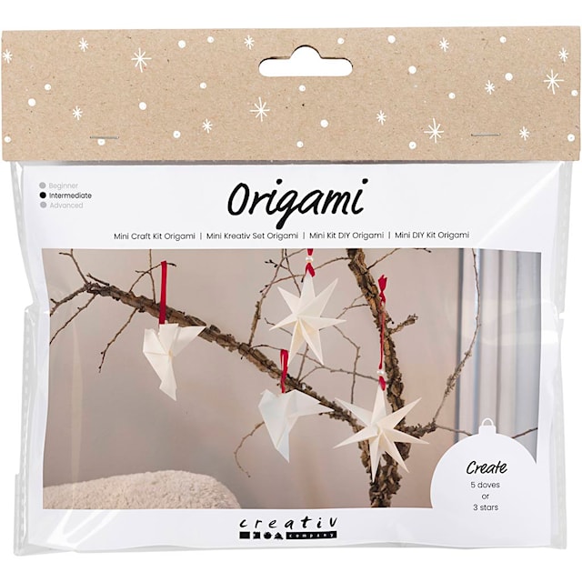 Produktbilde 1 for Mini DIY Kit origami, Duer/stjerner, mørk rød, råhvit, 1 pk.