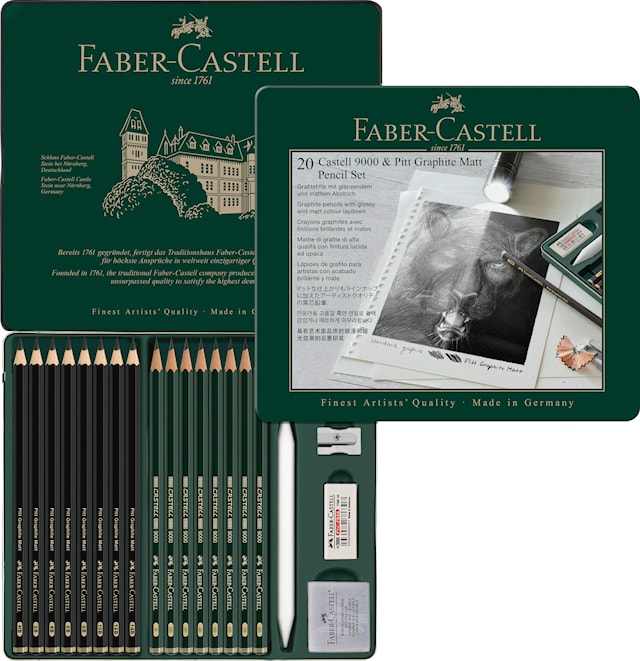 Produktbild 1 för Set med Pitt Graphite Matt + Castell 9000 med tillbehör 20 delar Faber Castell