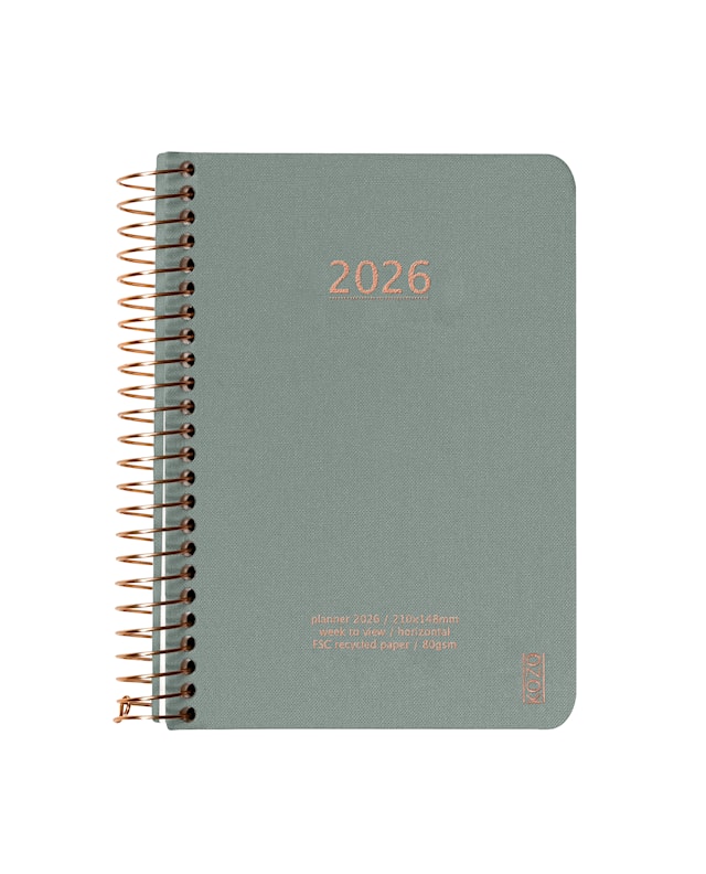 Produktbild 1 för Kalender A6 2026 Vecka Per Uppslag Aloe Vera KOZO