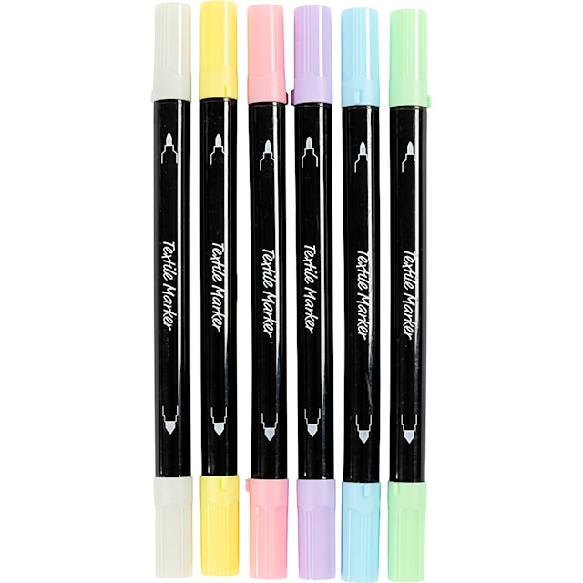 Tuotekuva 1 - Tekstiilitussit, paksuus 2,3+3,6 mm, pastellivärit, 6 kpl/ 1 pkt