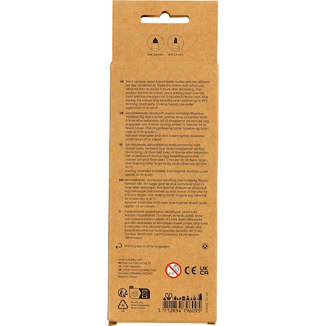 Produktbilde 3 for Tekstiltusjer, strek 2,3+3,6 mm, pastellfarger, 6 stk./ 1 pk.