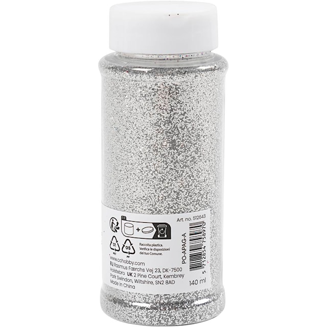 Produktbilde 3 for Biologisk nedbrytbart glitter, sølv, 140 ml/ 1 boks