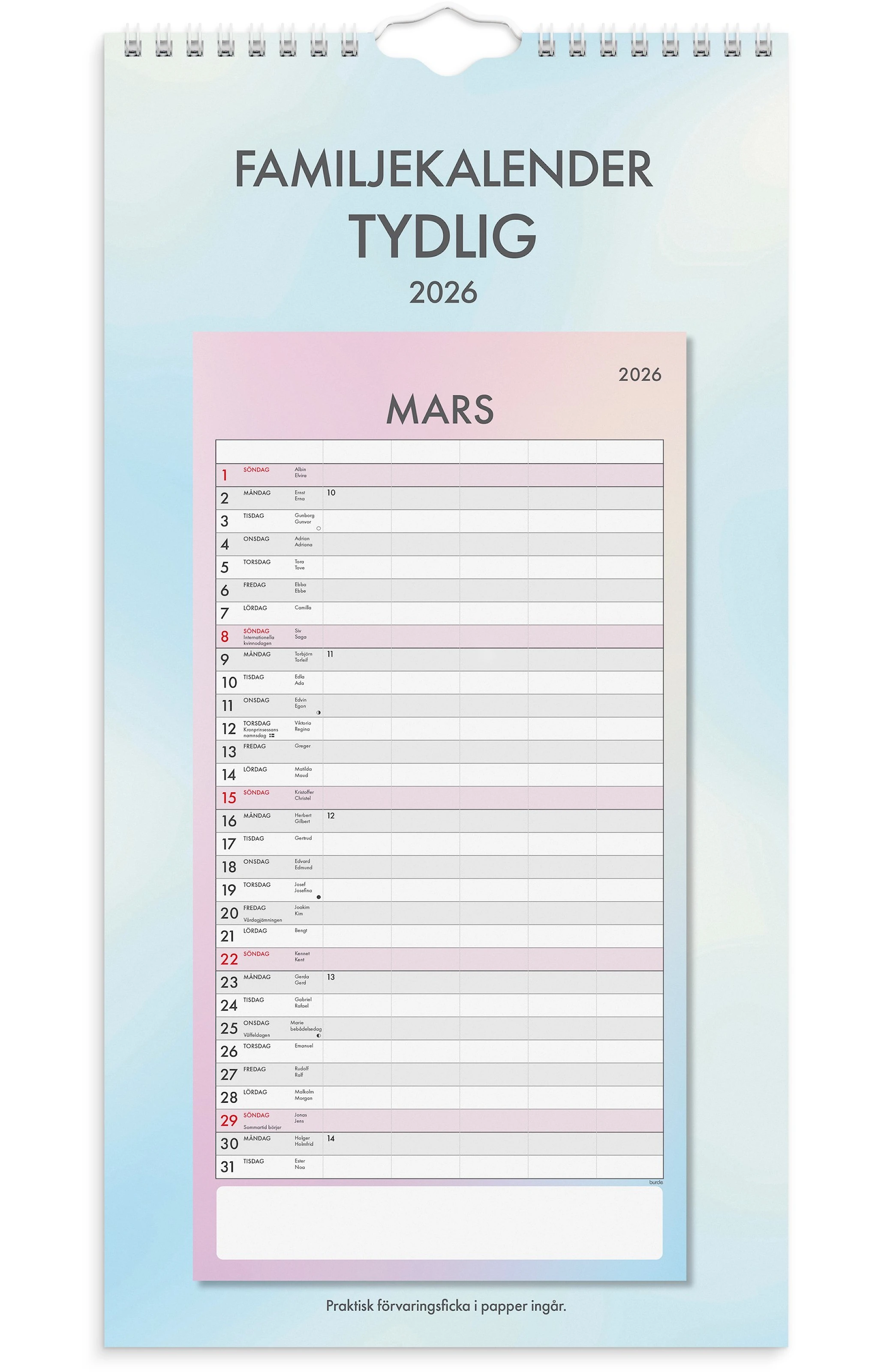Produktbilde for Familjekalender 2026 Tydlig 220x430 mm Burde