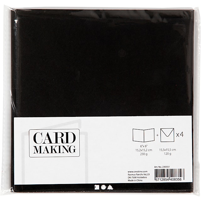 Produktbilde 2 for Kort og konvolutter, kort str. 15,2x15,2 cm, konvolutt str. 16x16 cm, 230 g, svart, 4 sett/ 1 pk.
