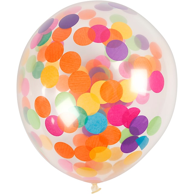 Tuotekuva 1 - Ilmapallot konfeteilla, pyöreät, halk. 23 cm, kuulto, 4 kpl/ 1 pkt