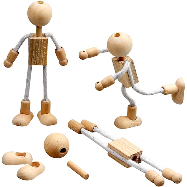 Produktbild 1 för Träfigurer Elastiska 12 cm Olika Träslag 4 Set