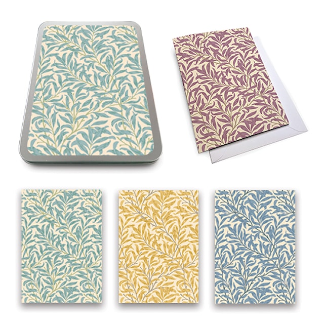 Vykort Dobbelt Morris Modern Willow Bough mixede farger 8-pack i metallboks