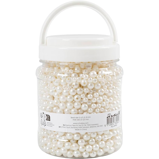 Produktbilde 3 for Voksperler, dia. 3-8 mm, hullstr. 1,3-2,5 mm, ca. 5000, hvit perlemor, 430 g, 700 ml/ 1 boks