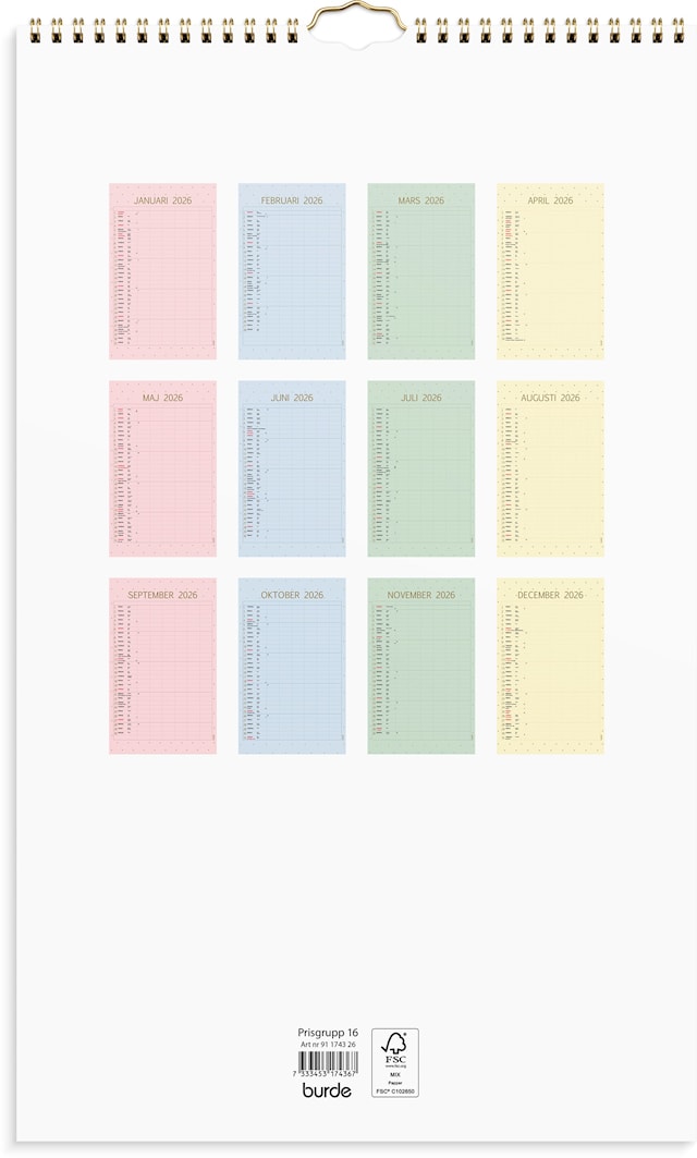 Tuotekuva 3 - Familjekalender 2026 Color 250x410 mm Burde