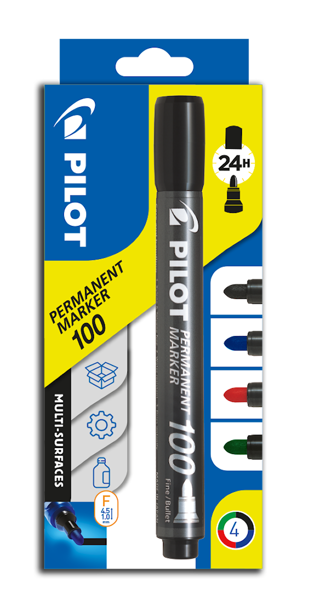 Märkpenna Permanent Marker 100 4 färger, Pilot