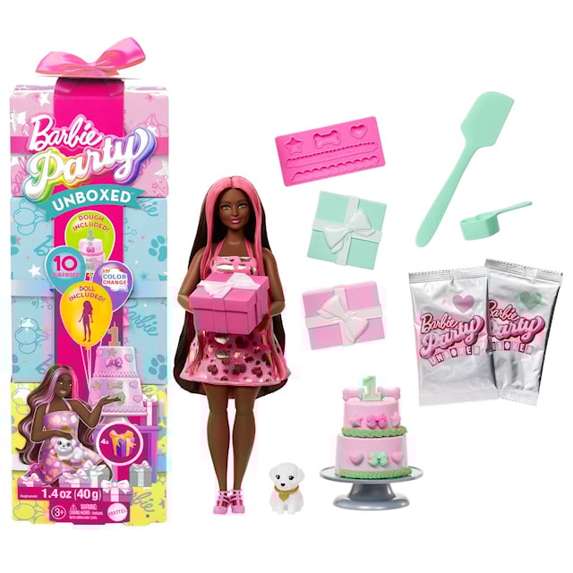 Produktbild 1 för Barbie Party Unboxed Modedocka Mörkt/Rosa Hår