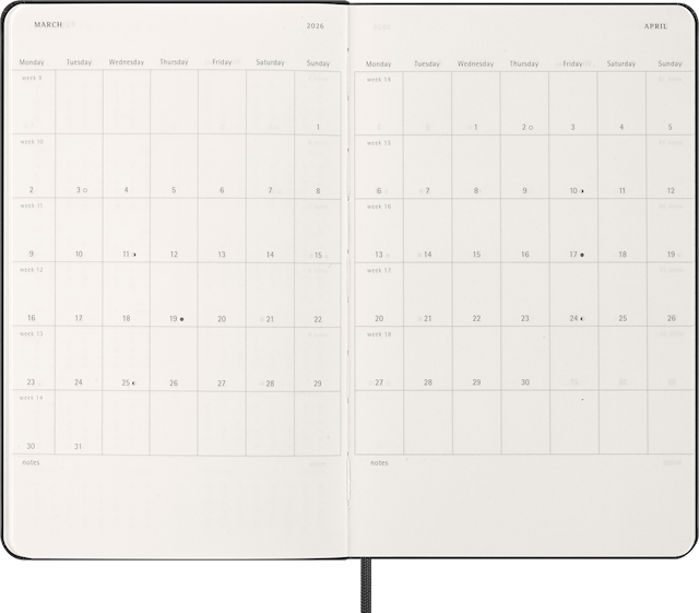 Produktbild 3 för Kalender 2026 Classic Hard 12M Week Note Large Svart Moleskine