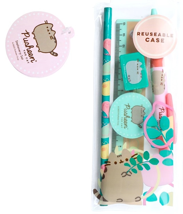 Produktbild 1 för Skrivset Pusheen med penna, suddigumm vässare och linjal 5 delar