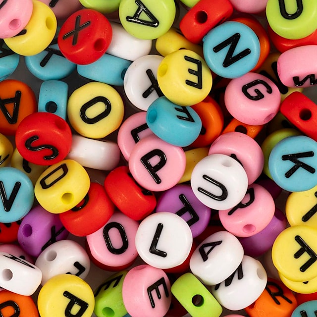 Produktbilde 1 for Runde bokstavperler, dia. 7 mm, hullstr. 1-2 mm, ca. 200 stk., ass. farger, 25 g/ 1 pk.