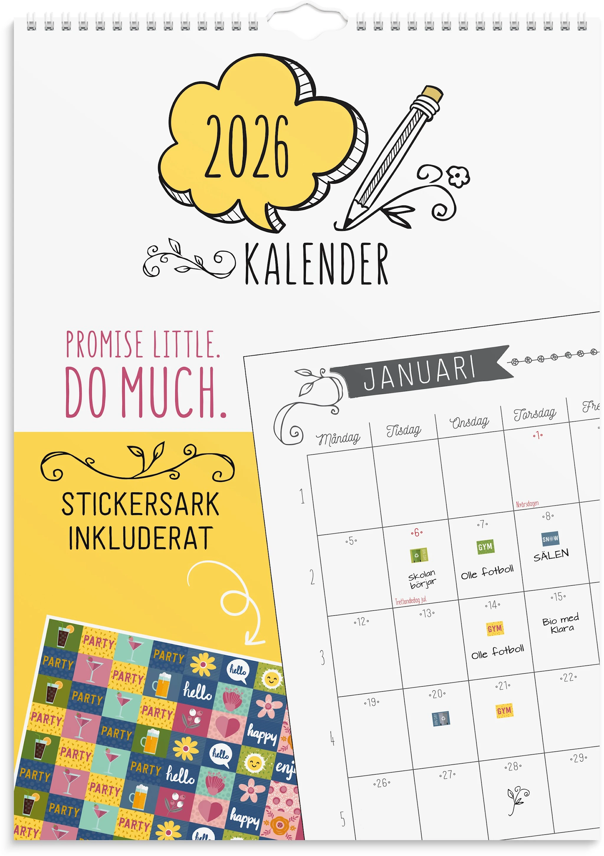 Produktbilde for Väggkalender 2026 A3 Doodle Burde