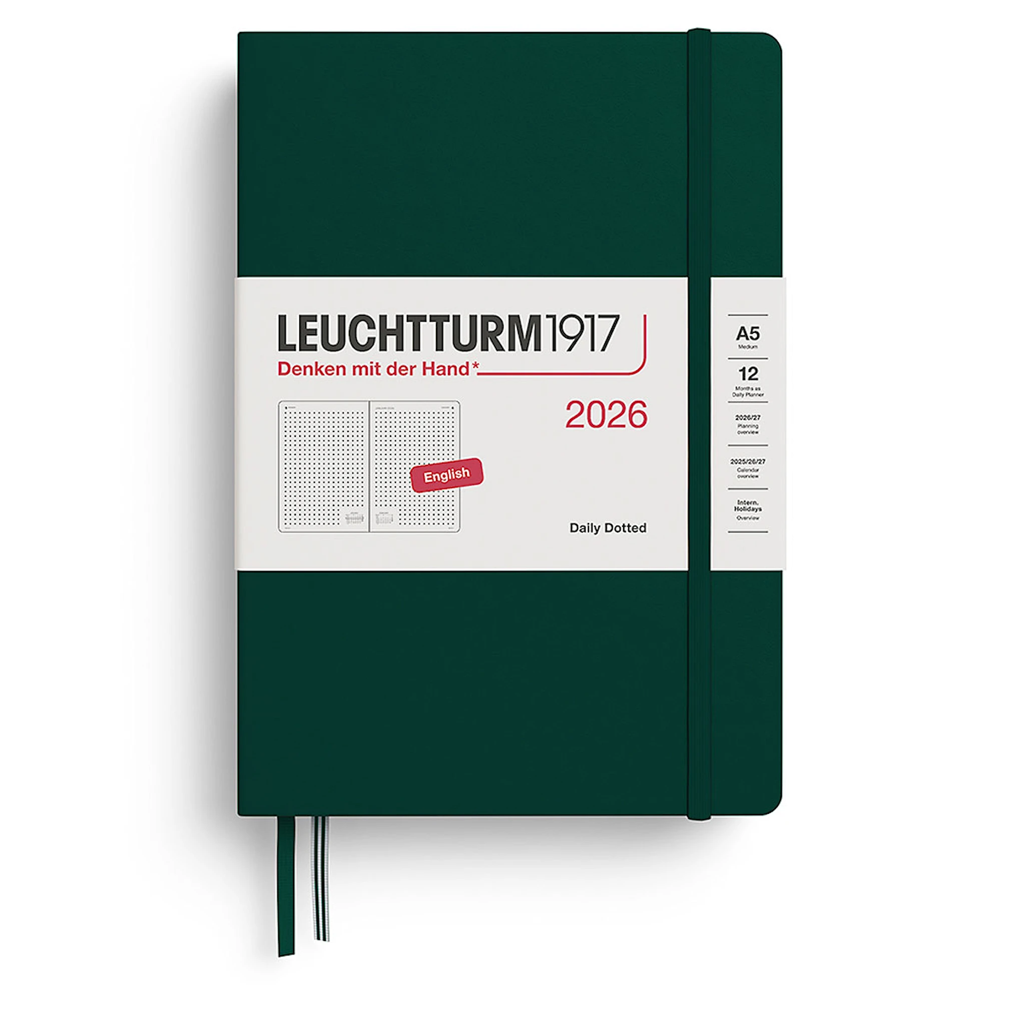 Produktbilde for Daily Planner 2026 A5 Dotted Forest Green Leuchtturm1917