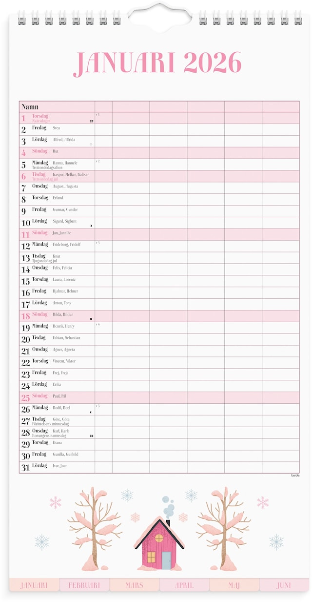 Produktbilde 2 for Familjekalender 2026 Annies Familj 220x430 mm Burde