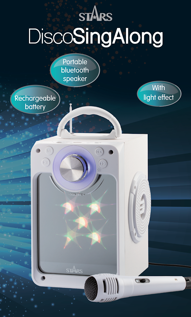 Produktbild 4 för Karaoke Machine with Bluetooth Disco LED Light White Stars