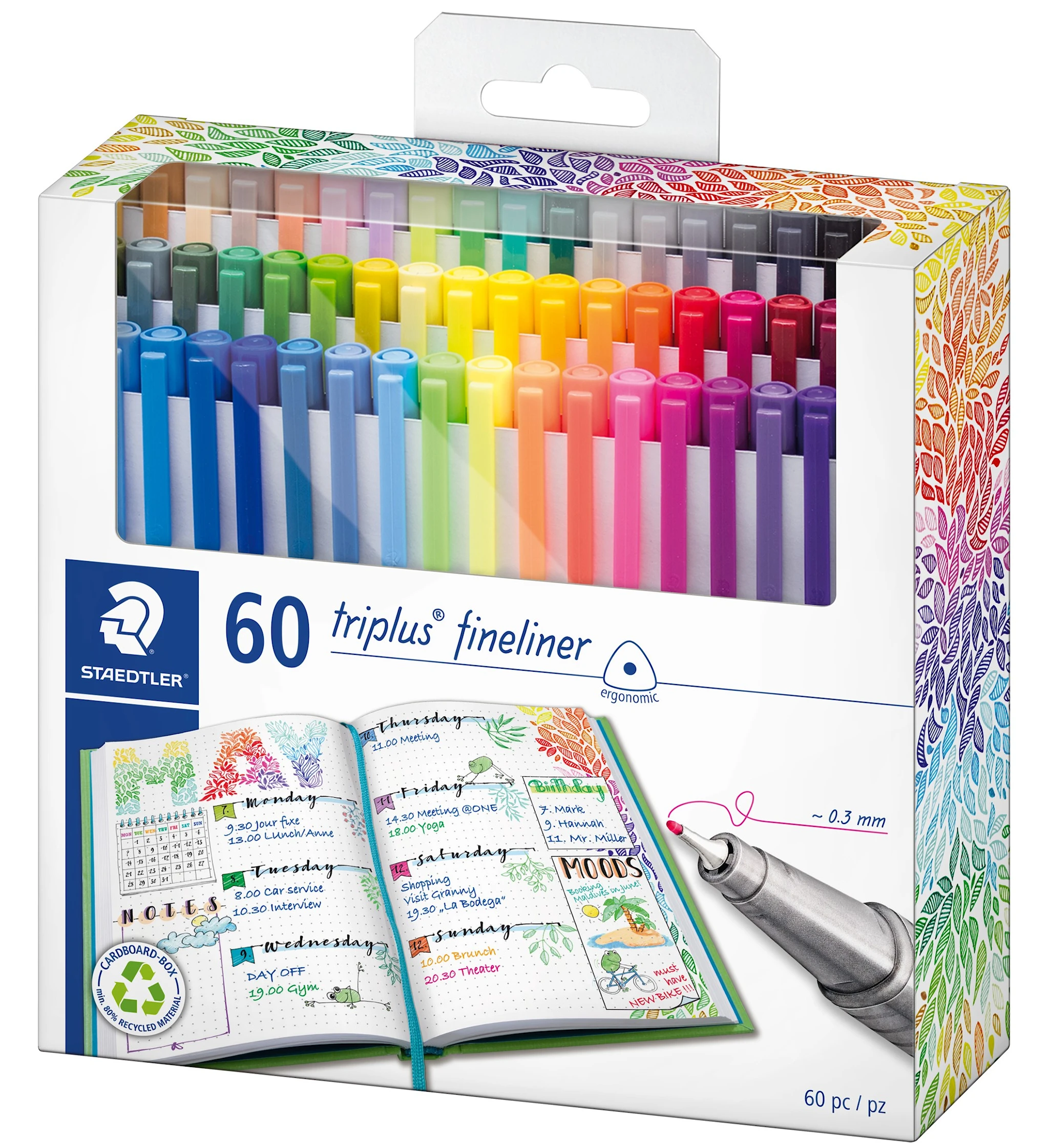 Tuotekuva ille Triplus Fineliner -kuitukynä 60 kpl/pakkaus pahvirasia Staedtler