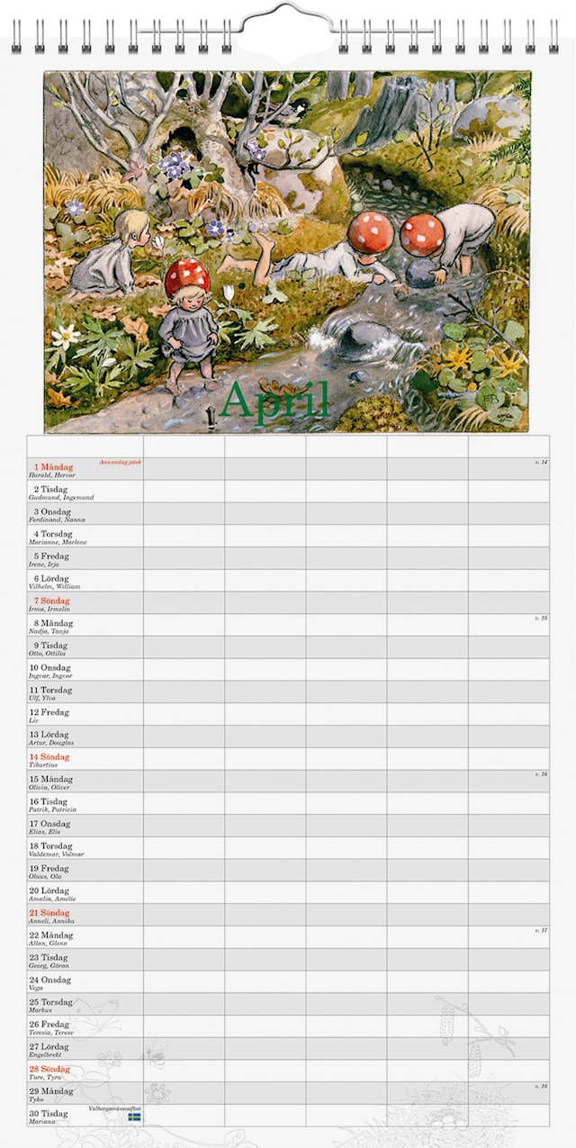 Produktbild 2 för Väggkalender Tomtebobarnen 2026 Almanacksförlaget