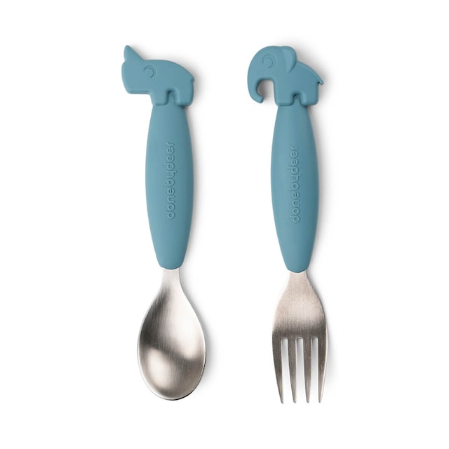 Produktbilde 1 for Done by Deer Easy-grip spoon and fork set Deer friends Blue