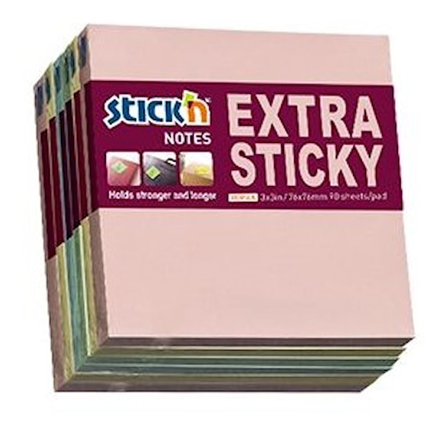 Produktbild 1 för Notisblock Extra Sticky Pastell 76x76 90 blad 6-pack