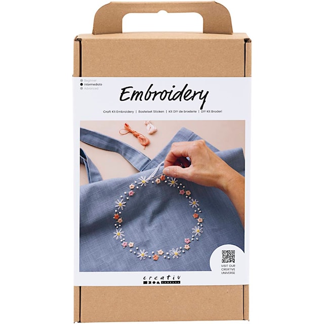 Produktbilde 1 for DIY Kit Broderi, Mulepose, dueblå, 1 pk.