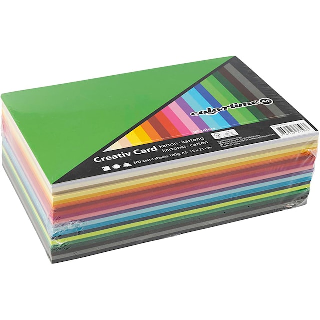 Produktbilde 3 for Creativ Kartong, A5, ark 148x210 mm, 180 g, ass. farger, 300 ass. ark/ 1 pk.