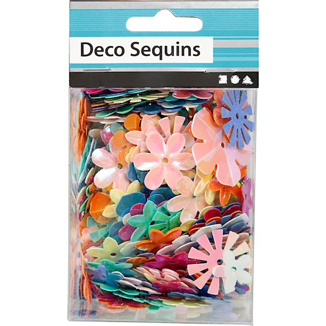 Tuotekuva 2 - Paljetit, koko 6-20 mm, ca. 390 kpl, pastellivärit, 10 g/ 1 pkt