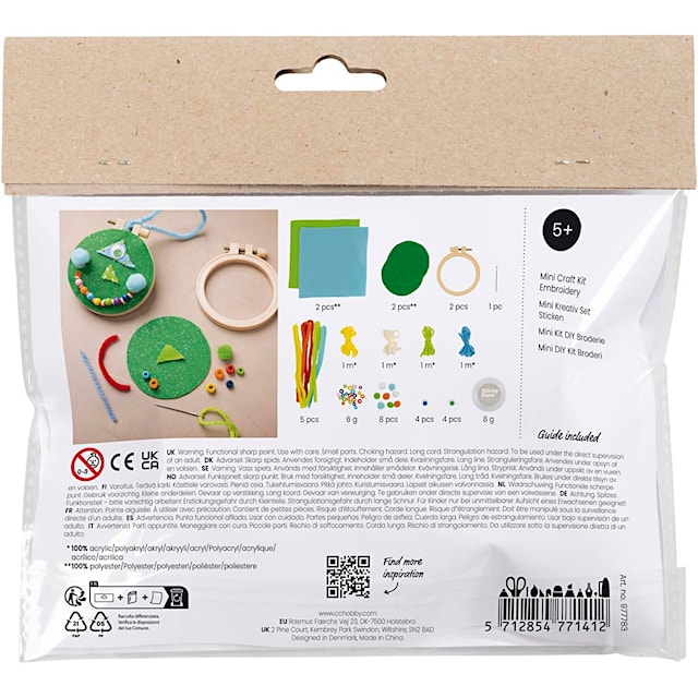 Produktbilde 2 for Mini DIY Kit Brodering, Ansikter, blå, grønn, 1 pk.