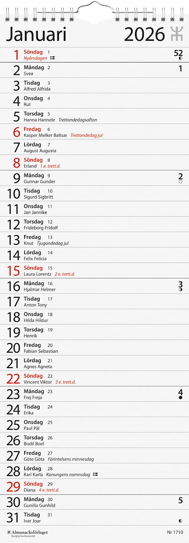 Kalender Stora Väggkalendern 2026 Almanacksförlaget