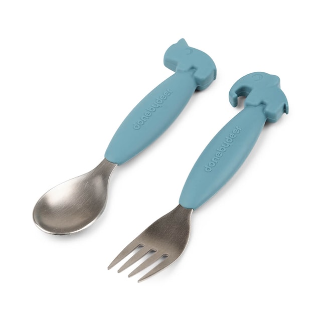 Produktbilde 2 for Done by Deer Easy-grip spoon and fork set Deer friends Blue