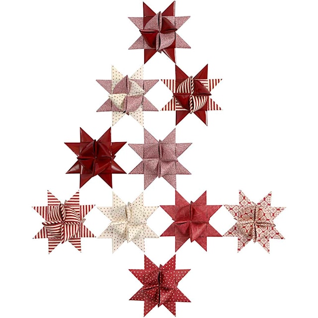 Produktbilde 8 for Stjernestrimler, L: 44+78 cm, dia. 6,5+11,5 cm, B: 15+25 mm, rød, hvit, 60 strimler/ 1 pk.