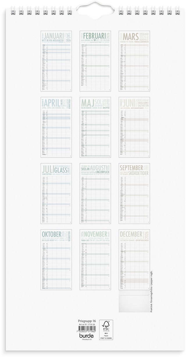 Produktbild 4 för Familjekalender 2026 TrendArt 220x430 mm Burde