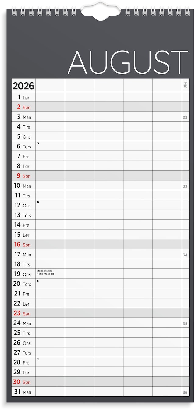 Produktbilde 2 for Familiens Månedsplan 2026 200x420 mm Grå GRIEG