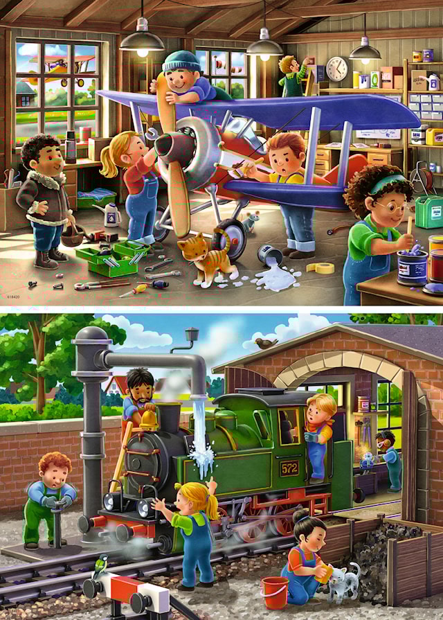 Produktbild 2 för Airplane & Train Repairs 2x24 Pussel bitar, Ravensburger