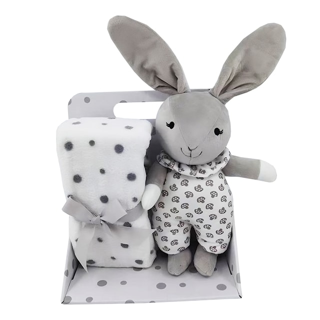 Fleecefilt Grå Prick och Gosekanin Grå Velour Carlo Baby