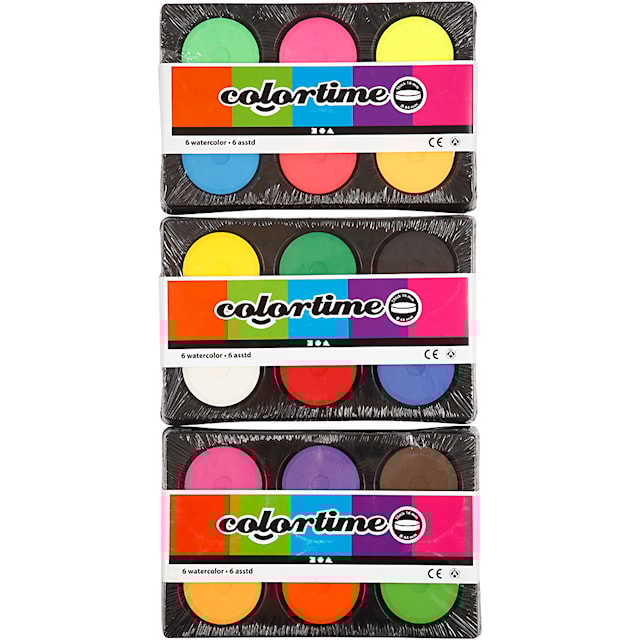 Produktbilde 5 for Vannfarger, H: 16 mm, dia. 44 mm, neonfarger, suppl. farger, 1 pk.