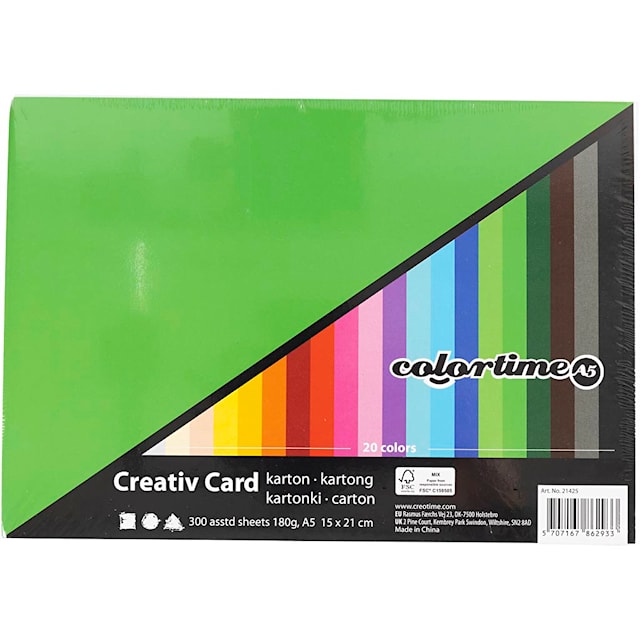 Tuotekuva 2 - Värillinen kartonki, A5 148x210 mm, 180 g, värilajitelma, 300laj