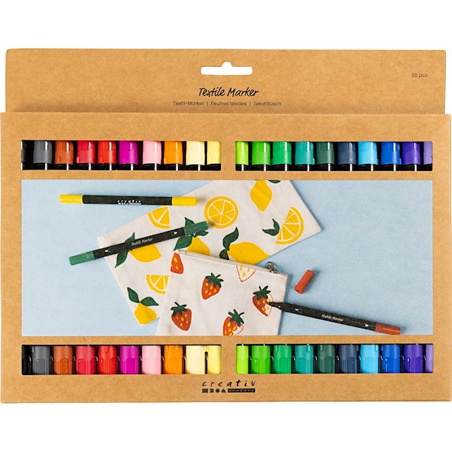 Produktbilde 5 for Tekstiltusjer, strek 2,3+3,6 mm, standardfarger, 20 stk./ 1 pk.